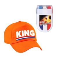 Koningsdag KING feest petje - baseballcap - oranje - Met vlag schminkstift - heren