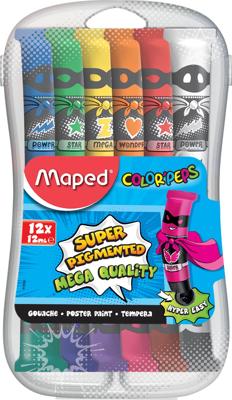 Maped plakkaatverf Color&apos;Peps, 12 ml, 12 tubes in een plastic etui