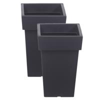 Kunststof plantenpot/bloempot Square - 2x stuks - 23 x 35 cm - antraciet grijs - kunststof - 13 lite