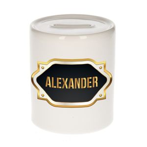 Naam cadeau spaarpot Alexander met gouden embleem