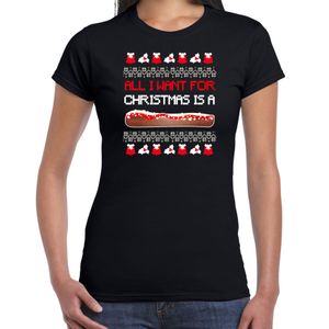 Fout kersttrui t-shirt voor dames - Frikandel speciaal - zwart - Frituur snack