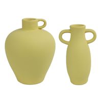 Decoratie vazen set 2x stuks - geel terracotta - H20 en H22 cm