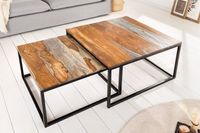 Design salontafel set van 2 ELEMENTS 75cm Sheesham massief hout smoke finish met ijzeren frame - 40281 - thumbnail