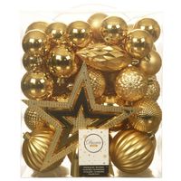 Set 66x stuks kunststof kerstballen met ster piek goud - Kerstbal - thumbnail
