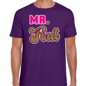 Verkleed t-shirt voor heren - Mr. Fout met panterprint - paars/roze - carnaval