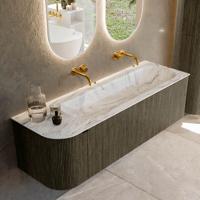 Badmeubel Mondiaz Kurve-Dlux | 145 cm cm | Meubelkleur Shadow | Wastafelkleur Glace | Solid surface | Wasbak rechter zijde spoelbak | Zonder kraangat(en)