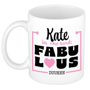 Naam mok Kate - wit - Fabulous - keramiek - 300 ml - cadeau collega beker