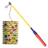 Trek lampion snoep - geel - H16 cm - papier - met lampionstokje - 50 cm