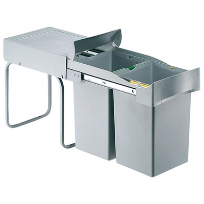 Eyckhaus 2-voudige afvalverzamelaar vierkant 2 x 14 l | grijs/zilver - 4378 4378