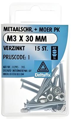 M.schroef moer pk m3x30mm 15st - Deltafix