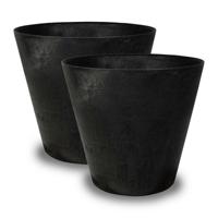 Bloempot Claire - 2x - zwart - D43 x H39 cm - met drainagesysteem - voor binnen en buiten