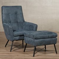 Leren fauteuil volledig gestoffeerd - met hoge rug - met hocker - blauw leer - Echt leer, Modern, ontdek de vele Leersoorten en Kleuren bij ShopX Leren fauteuil volledig gestoffeerd - met hoge rug - met hocker - blauw leer - Echt leer, Modern, ontdek de vele Leersoorten en Kleuren bij ShopX