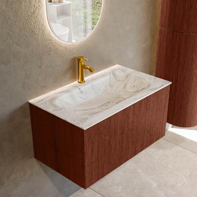 Badmeubel Mondiaz Kurve-Dlux | 80 cm cm | Meubelkleur Ruby | Wastafelkleur Glace | Solid surface | Wasbak midden spoelbak | 1 kraangat
