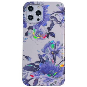 iPhone 12 Mini hoesje - Backcover - Softcase - Bloemenprint - Bloemen - TPU - Wit/Paars