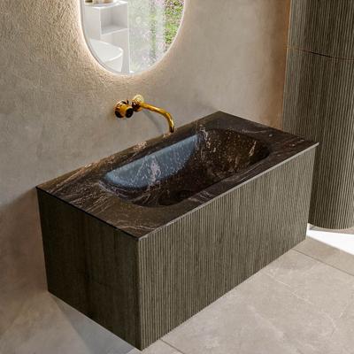 Badmeubel Mondiaz Kurve-Dlux | 90 cm cm | Meubelkleur Shadow | Wastafelkleur Lava | Solid surface | Wasbak midden spoelbak | Zonder kraangat(en)