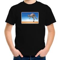 Dieren t-shirt met kangoeroes foto zwart voor kinderen