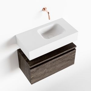 Toiletmeubel Mondiaz Andor | 60 cm | Meubelkleur Dark brown | Lex vrijhangend wastafel Talc Rechts | Zonder kraangat