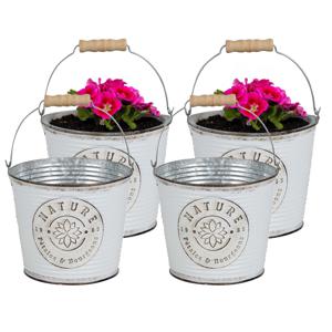 Plantenpot/bloempot emmer voor buiten - 4x - zink - ivoorwit - D17 x H14 cm