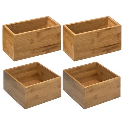 Opbergkistjes/organisers bamboe - 4x stuks - 18x18x9,5 cm en 18x9.5 cm