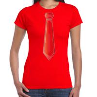 Verkleed t-shirt voor dames - stropdas rood - rood - carnaval - foute party - verkleedshirt - thumbnail