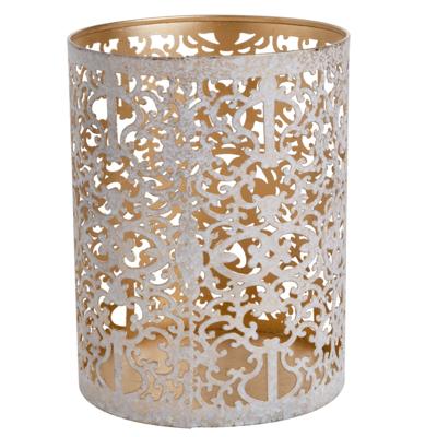 Cosy & Trendy kaarsenhouder Waxinelichtjes - wit goud - antiek look sfeer - H13 cm