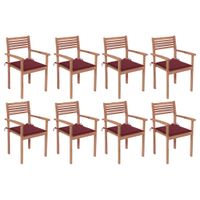 vidaXL Tuinstoelen stapelbaar 8 st met kussens massief teakhout - thumbnail