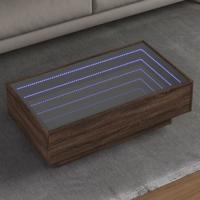 Salontafel met LED 90x50x30 cm bewerkt hout bruin eikenkleurig