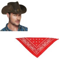 Cowboy verkleed set Cowboyhoed met rode western zakdoek - thumbnail