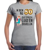 Cadeau T-shirt dames - leeftijd 50 jaar - grijs - luid en duidelijk - Sarah - verjaardagsfeest