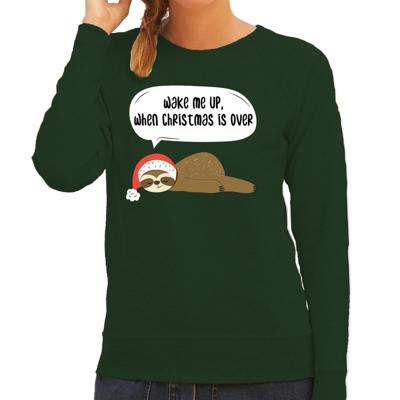 Luiaard Kerstsweater - Wake me up when christmas is over - groen - voor dames