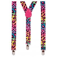Carnaval verkleed bretels - luipaard print mix kleuren - polyester - volwassenen/heren/dames Carnaval verkleed bretels - luipaard print mix kleuren - polyester - volwassenen/heren/dames
