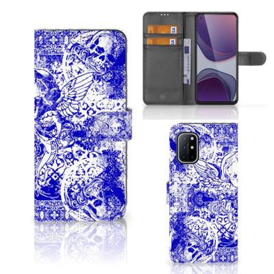 Telefoonhoesje met Naam OnePlus 8T Angel Skull Blauw