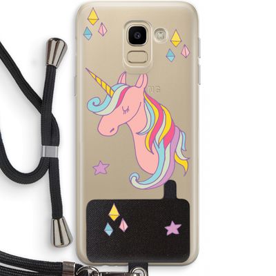 Roze eenhoorn: Samsung Galaxy J6 (2018) Transparant Hoesje met koord