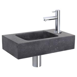 Differnz fonteinset bombai black - natuursteen - kraan recht - 40 x 22 x 9 cm - chroom