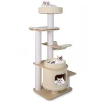 Moderne Krabpaal met Beklede Uitkijkplaats & Kattenhuis met 2 Verdiepingen Klimtoren voor Katten