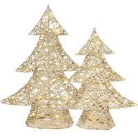 Decoratie kerstboompjes - 2x st - goud - met verlichting - H35 en h48 cm - thumbnail