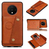 Voor OnePlus 7T schokbestendige magnetische PU + TPU beschermhoes met kaartsleuven (bruin)