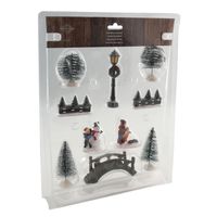 10x stuks kerstdorp accessoires figuurtjes/poppetjes en kerstboompje - thumbnail