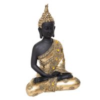 Boeddha beeld zittend - binnen/buiten - polyresin - goud/zwart - 34 cm