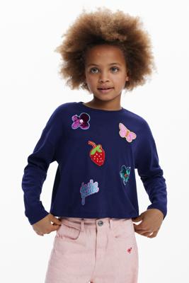 T-shirt met vormapplicaties - BLUE - 9/10
