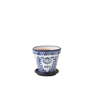 J-Line Flowerpot+Plate Granada Handmade+Painted Ceramic Cobalto Blu