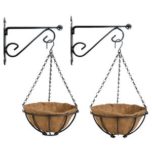 Set van 2x stuks Hanging baskets 25 cm met muurhaken - metaal - complete hangmand set