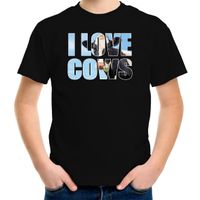 Tekst t-shirt I love cows met dieren foto van een koe zwart voor kinderen - thumbnail