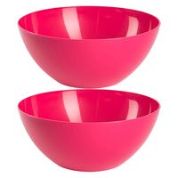 Serveerschaal/saladeschaal - 2x stuks - D26 x H12 cm - kunststof - fuchsia roze