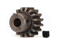 Gear, 16-T pinion (1.0 metric pitch) (fits 5mm shaft)/ set screw (compatible with steel spur gears) (TRX-6489X) - thumbnail
