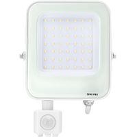 LED Bouwlamp met Bewegingssensor - LED Schijnwerper - Aigi Rekan - 30 Watt - Helder/Koud Wit 6500K - Waterdicht IP65 - Rechthoek - Mat Wit - Aluminium - thumbnail