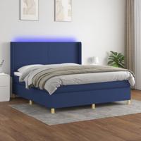 Boxspring met matras en LED stof blauw 160x200 cm