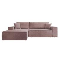 NADUVI Collection Galine Hoekbank met Chaise Longue Links met Slaapfunctie - Ribstof - Roze