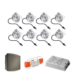 Complete set 8x3W dimbare veranda LED inbouwspots Lavanto 3W IP44 met Somfy RTS ontvanger