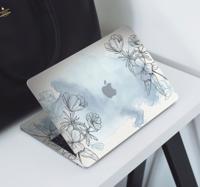 Grijze bloemen tekening laptop sticker - thumbnail